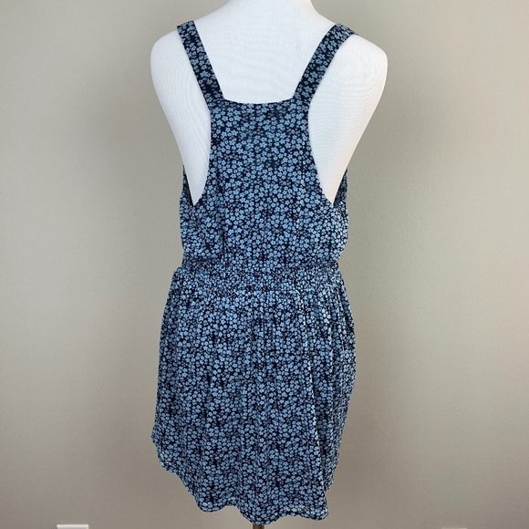 Express Babydoll Tank Top L Blue Navy Mesh Floral Ruffle V-Neck Smocked Waist - Picture 5 of 9